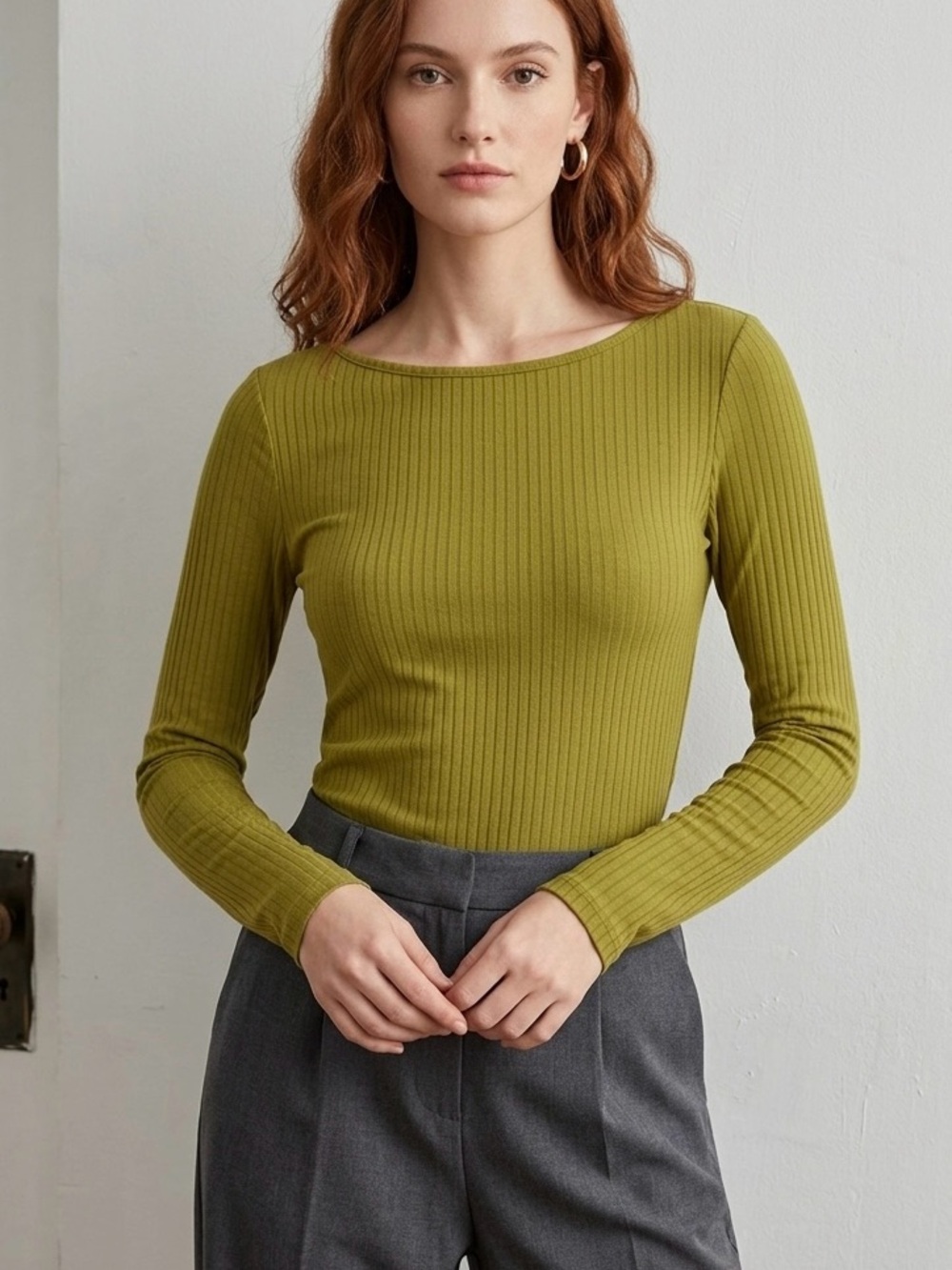 Mystree Olive Green Ribbed Long Sleeve Knit Top - NWT